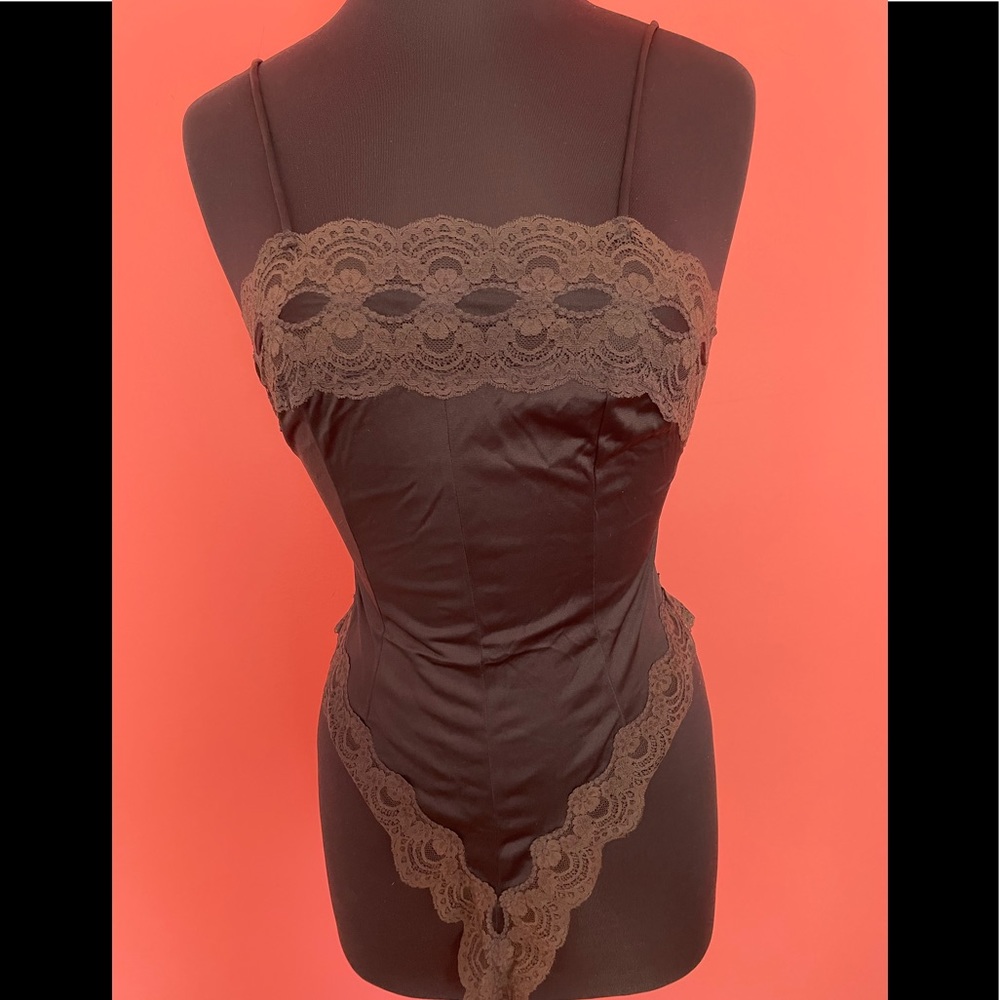 Black teddy with gray lace trim
